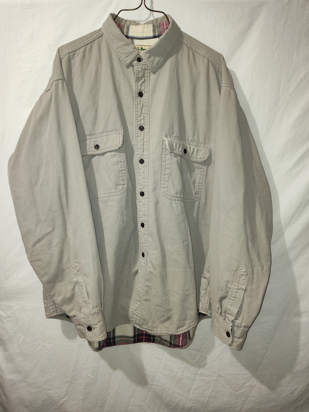 L.L. Bean Beige Shirt Jacket with Red Plaid Lining
